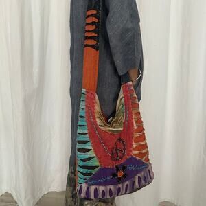 Handmade Nepal Tie-Dye Patchwork Peace Boho Hobo Bag – Cotton Crossbody - EUC